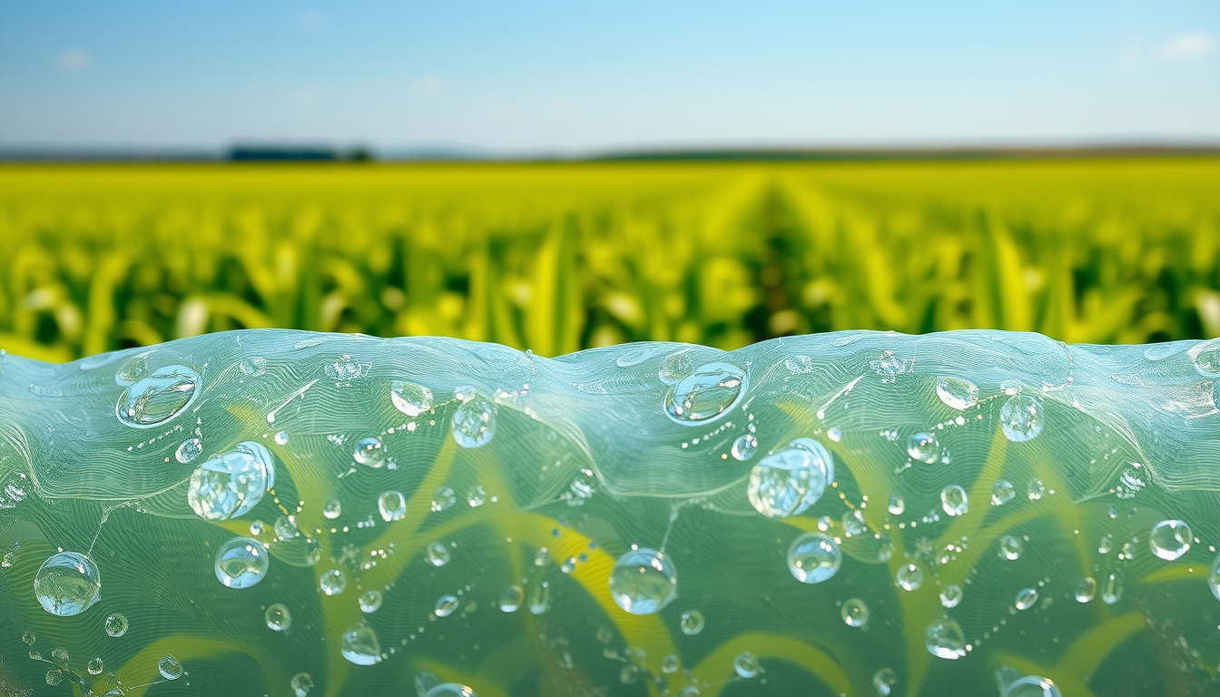 Plastic foil with corn field in the background