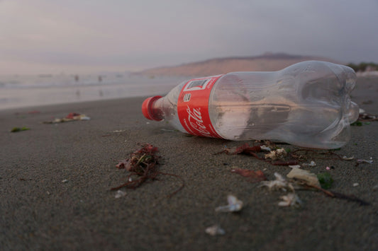 coce plastic bottle polluting beach