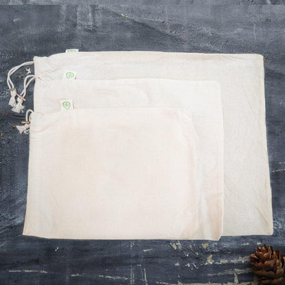 Set of 3 Organic Cotton Muslin Bags - SWOP - shop without plastic